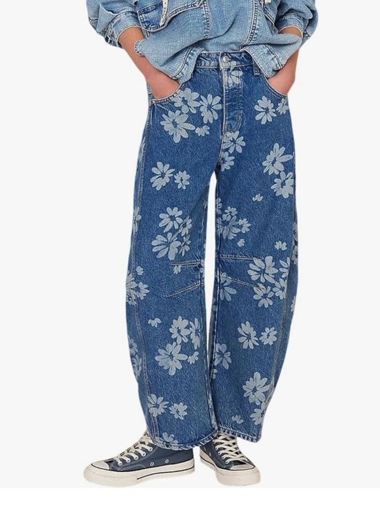 Blue Velvet Denim - Blue Velvet Brand New Floral Barrel-Leg Denim Jeans-L